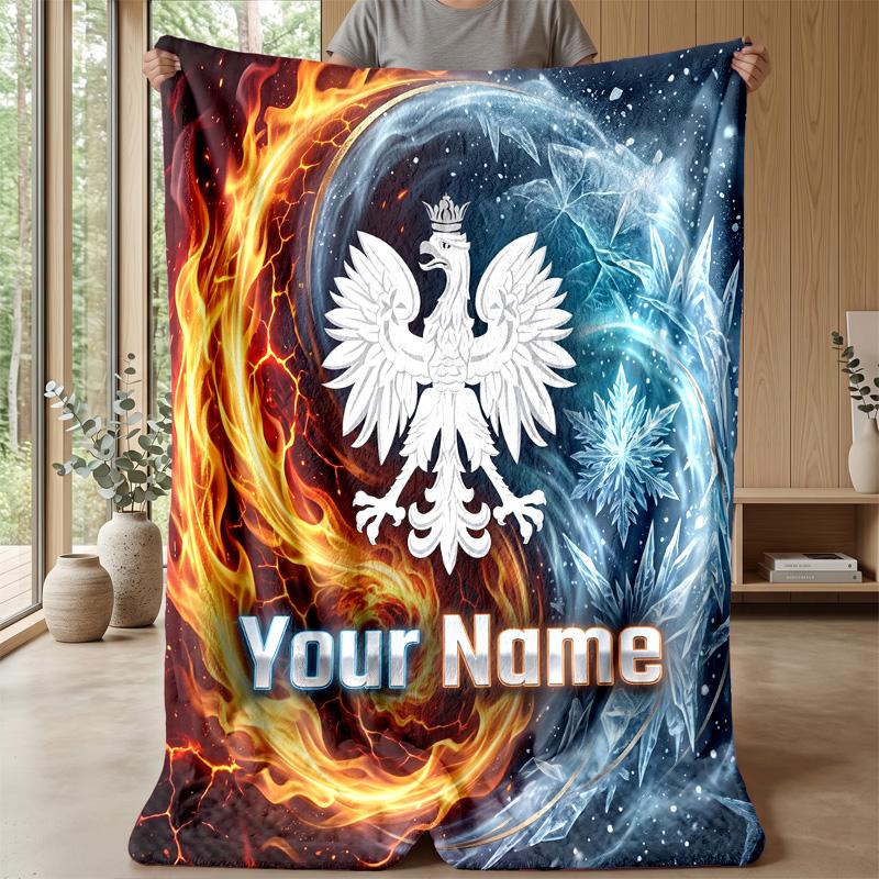 Custom Text Flannel Throw Blanket, Lightweight Cozy Bed Sofa BlanketPoland Football