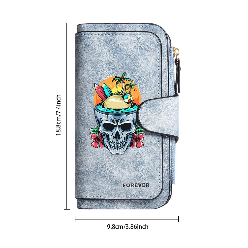 Skull Tropical Print Long Wallet Forever Fashion Multi Card Holders Purse for Daily Use