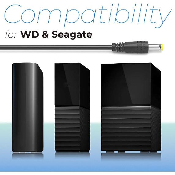 AC Adapter Charger for Seagate Freeagent & WD Western Digital External Hrad Drive HDD 6.5 Ft Power Cord