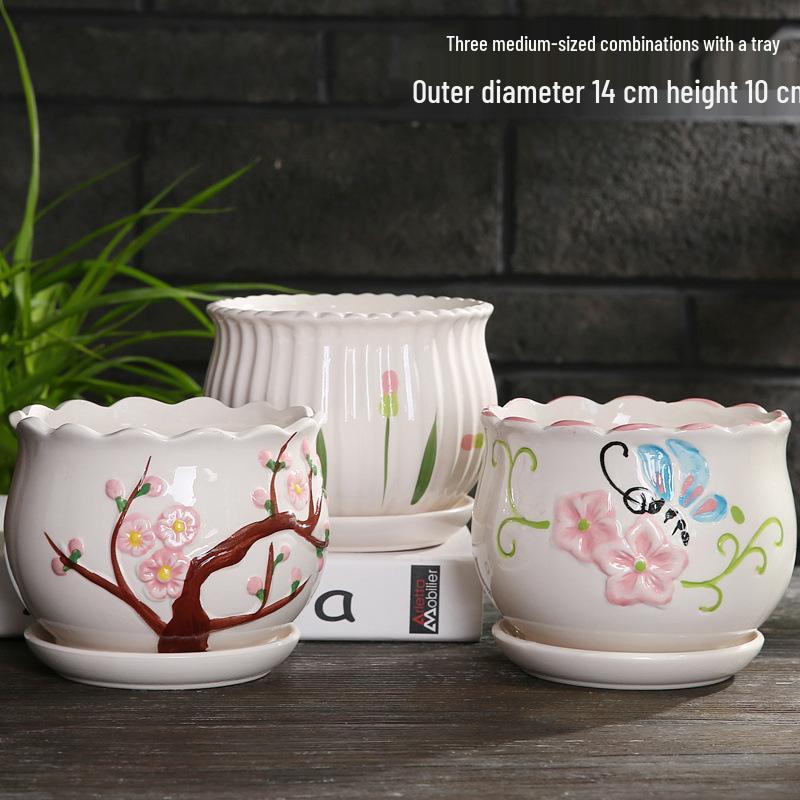 Simple Creative Ceramic Hanging Flower Pot with Tray - Large/Extra Large for Succulents and Green Pothos