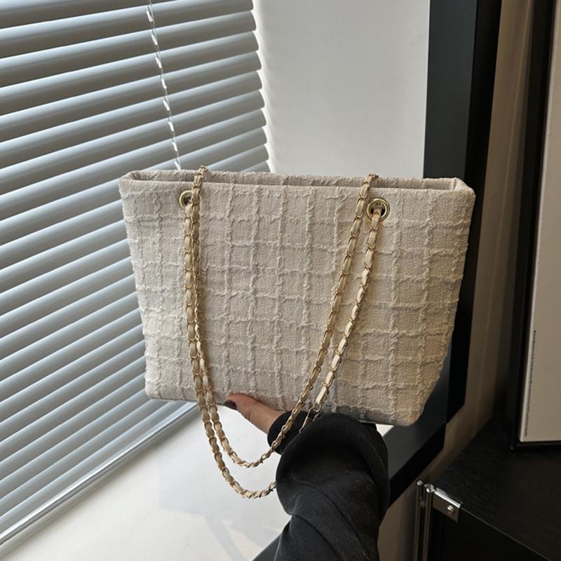 

Yogodlns Модная нейлоновая сумка-тоут с цепочным ремешком для женщин, легкая, повседневная, однотонная, большая вместительная сумка через плечо для повседневного использования 33x13x20.5cm белый