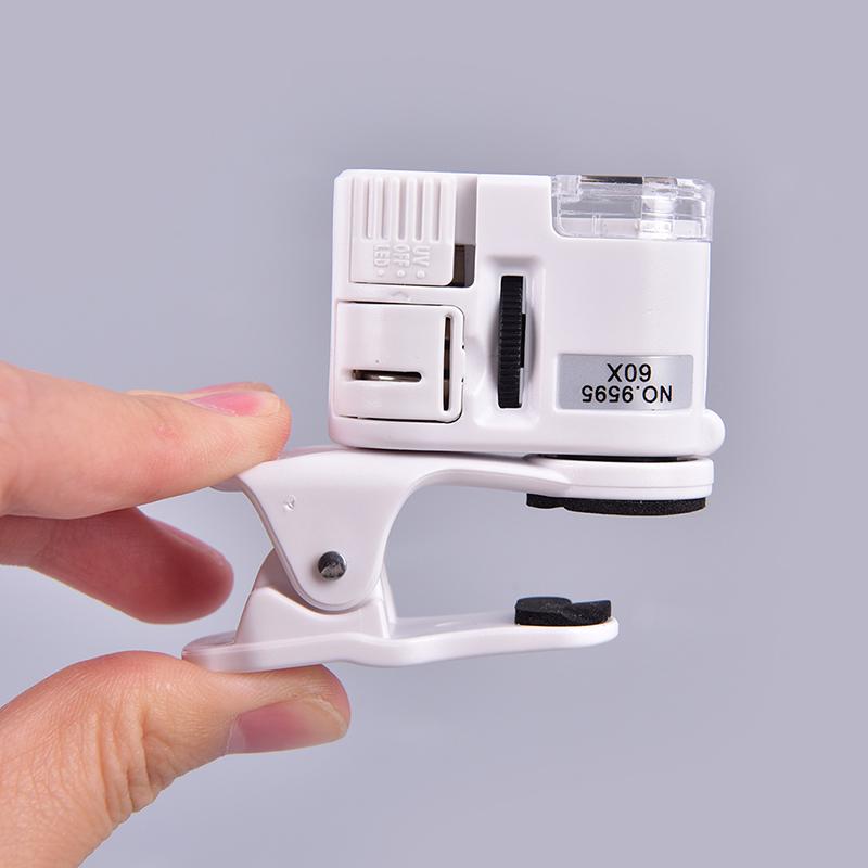 60X univerzální mobilní telefon Mini Clip LED UV světla Mikroskop Lupa Lupa