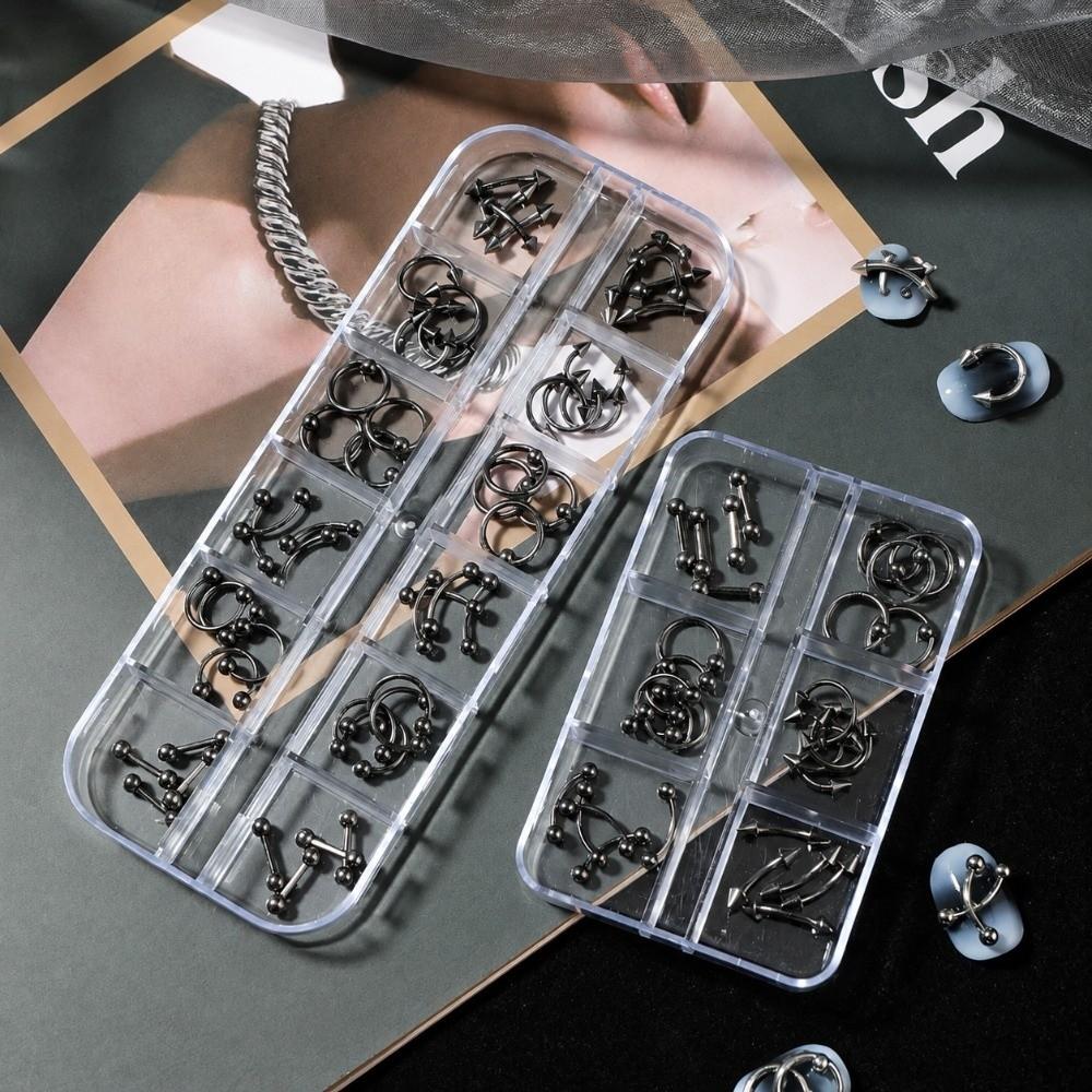 6/12 Grids Nail Art Rivets Kit Metal Nail Art Studs New Piercing Rivets Nail Charms  Gothic