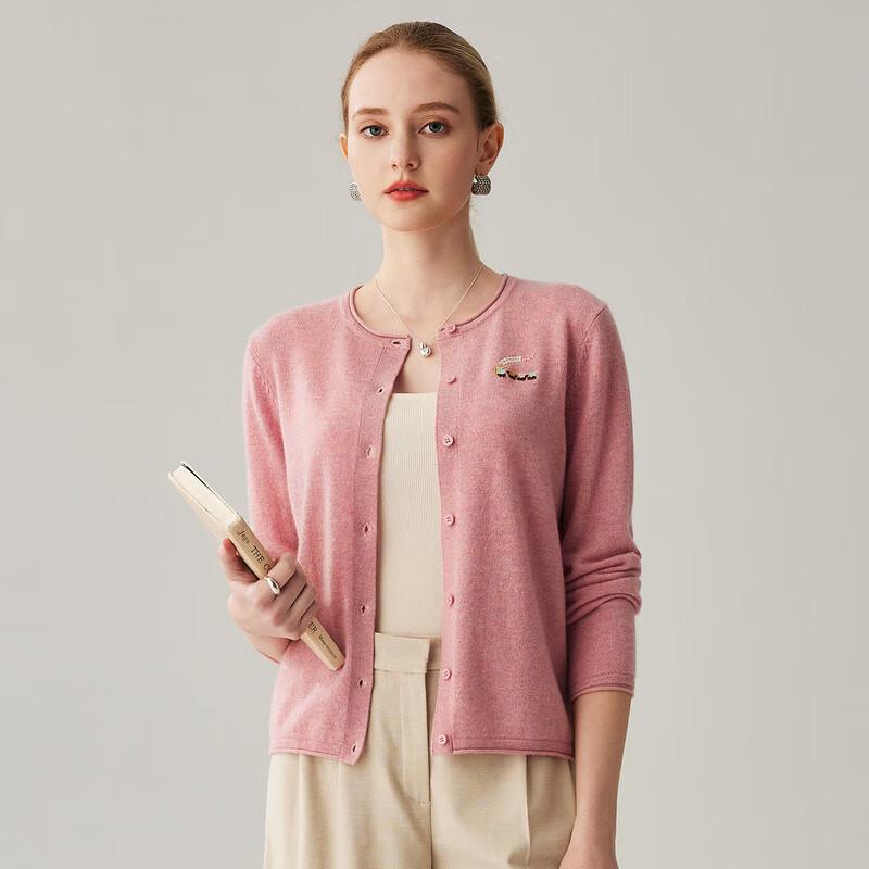 Women's 100% Cashmere Round Neck Cardigan