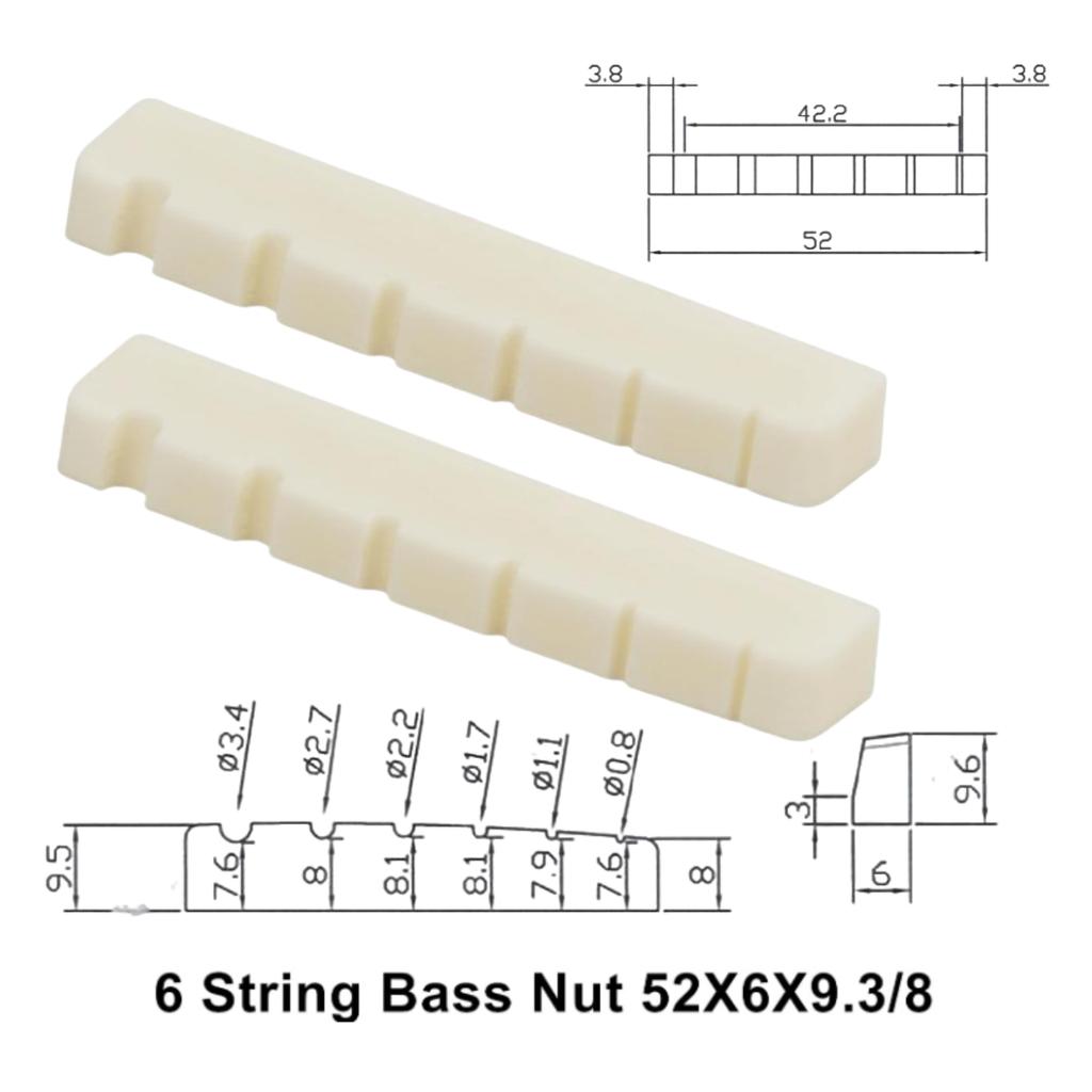Miwayer 4/5/6 String Electric Bass Bone Bridge 2 pcs Nut Flat Bottom Pre-Slotted Made of Real Bone Multiple Saddle