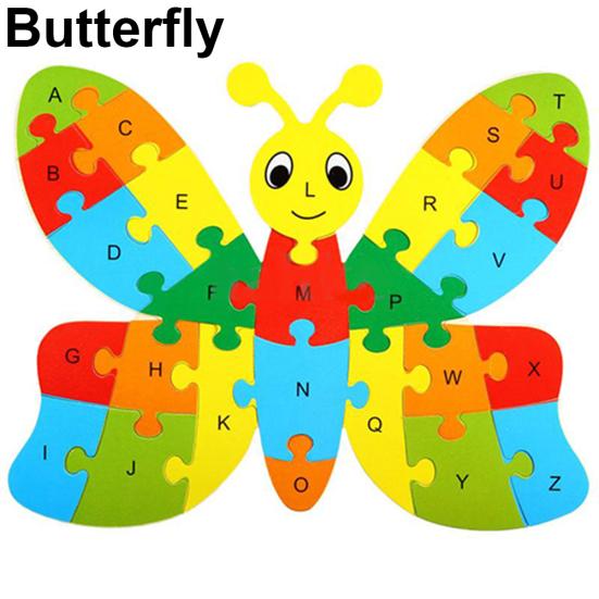 Fashion Wooden Animal Alphabet Lettter Puzzle Kids Educational Developmental Toy
