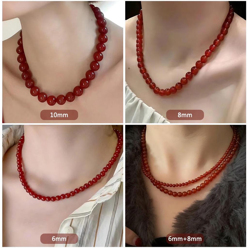 Handmade Red Agate Beaded Necklace: Women's High-End Chinese Style Clavicle Choker