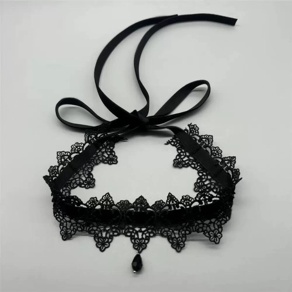 Charm Retro Black Lace Wine Red Velvet Tie Choker Black Teardrop Tassel Necklace for Women Christmas Neck Ornaments Jewelry Gift