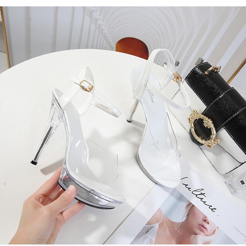 Woman Transparent Super High Heel Summer Female Waterproof Fish Mouth Shoes Fairy Thin Heel Sandals 13cm Heel 3cm Platform LFD