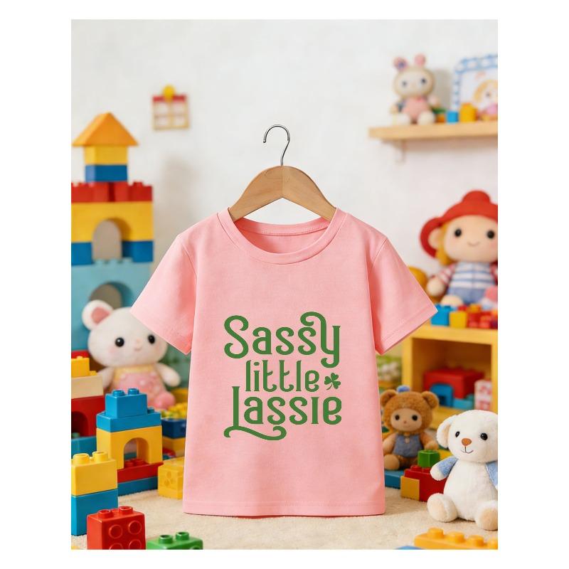 European sizes T-Shirt, "Sassy Lassie" Shamrock Graphic Tee, Comfortable Crew Neck Short Sleeve