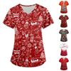 Women's Fashion Christmas Printed Short Sleeve V Neck Pattern Tops Pocket Working T-shirts