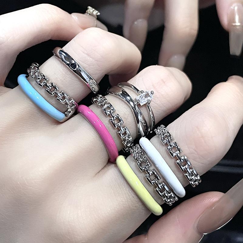 Cold Wind, Niche Design, Enamel Chain, Zircon, French Personality, Advanced Sense, Open Ring, Female