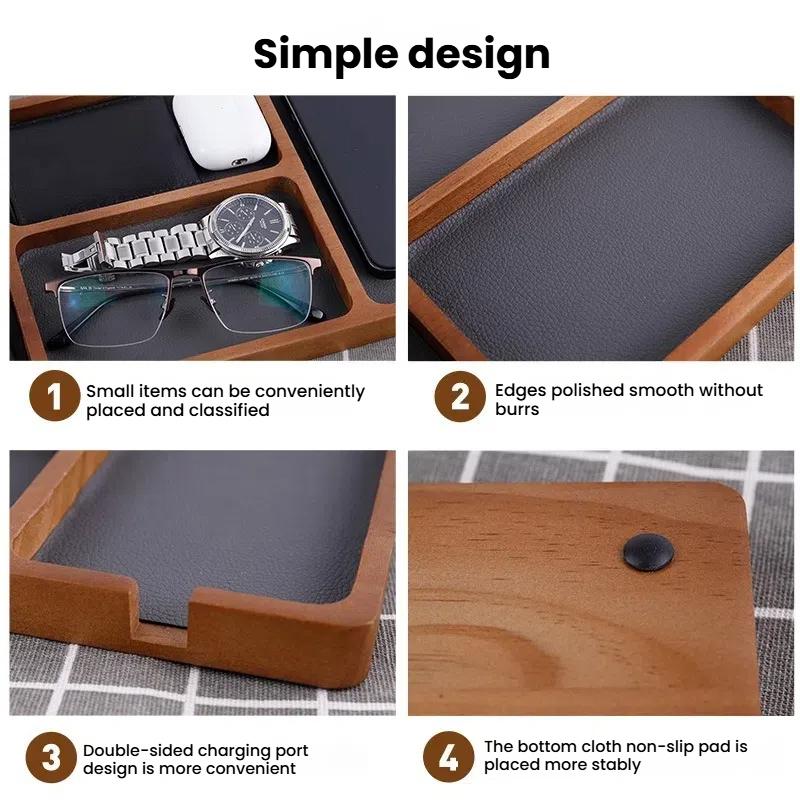 Wooden Desktop Storage Organization Box with Compartments for Glasses Mobile Phone Earphones and Sundries Solid Wood Storage Box