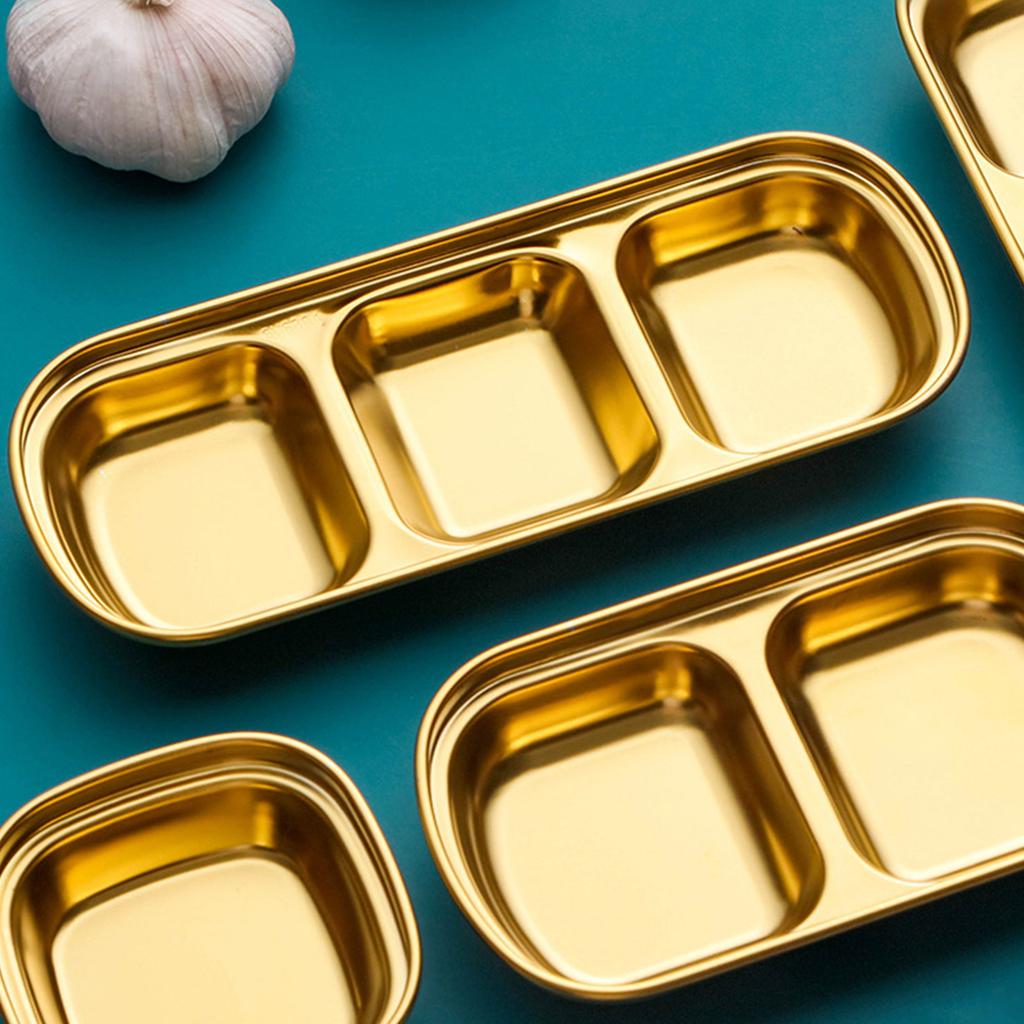 Stainless Steel Seasoning Dish Dipping Bowl Soy Sauce Dish Condiment Tray Square Barbecue Snack Plate Kitchen Tableware