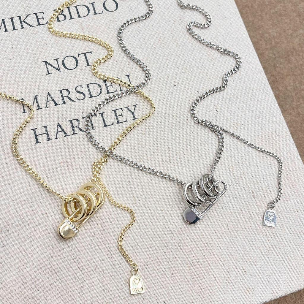 Elegant Frosted Three-Ring Paper Clip Necklace - Women's Sweater Chain & Hoodie Accessory