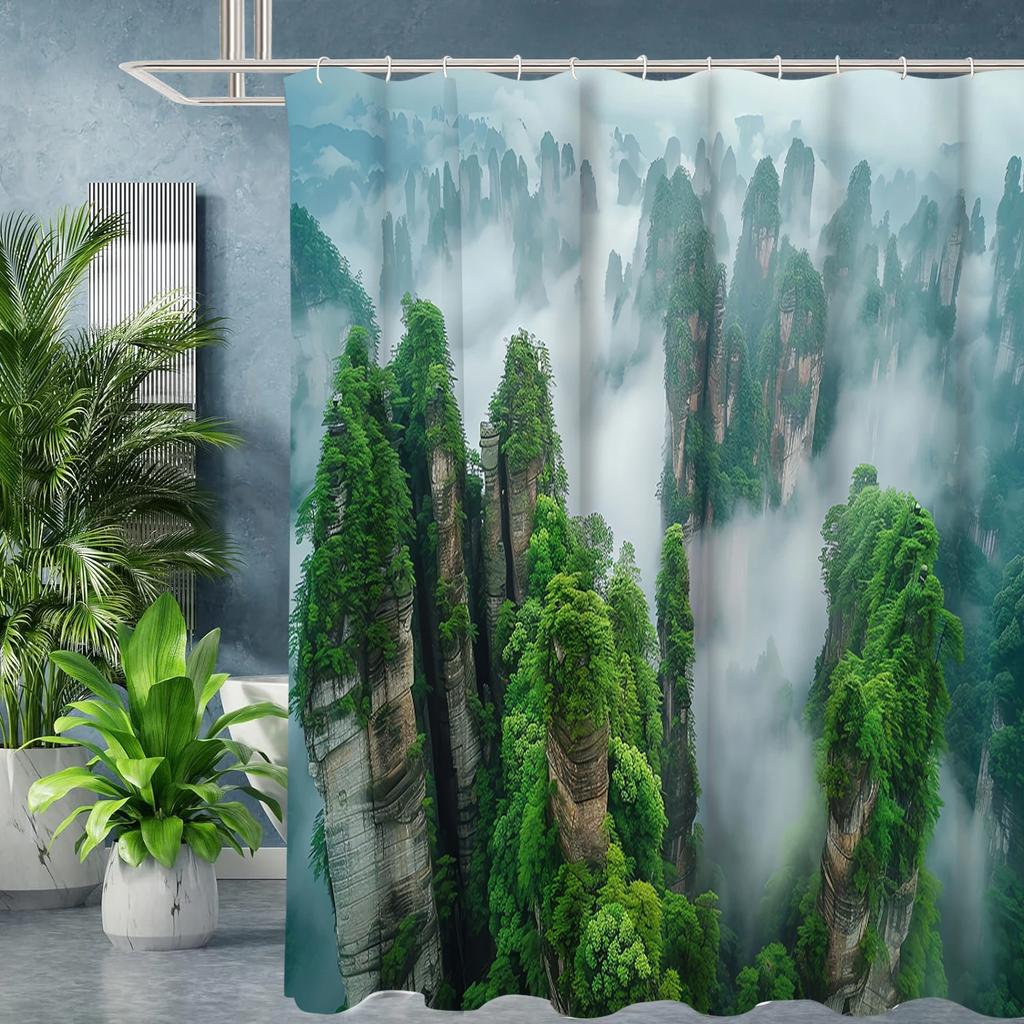 Misty Mountain Pattern Bathing Curtain  Bathroom Shower Curtain Waterproof With 12 Hooks Home Deco