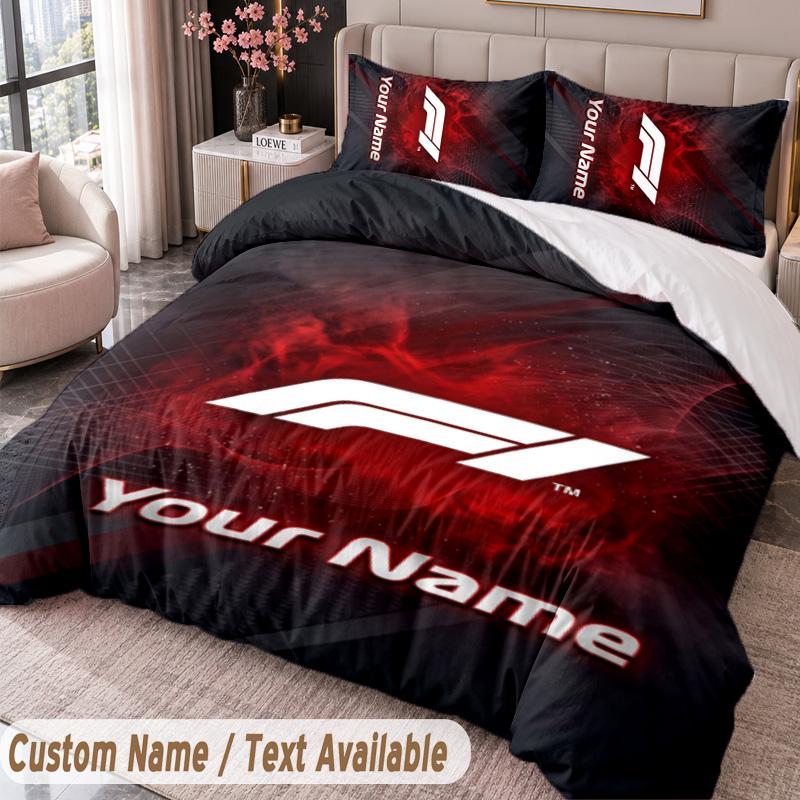 F1 Bedwäsche-Set mit Aufdruck Benutzerdefinierter Name Text 1 Bettbezug 2 Kissenbezüge für Schlafzimmer