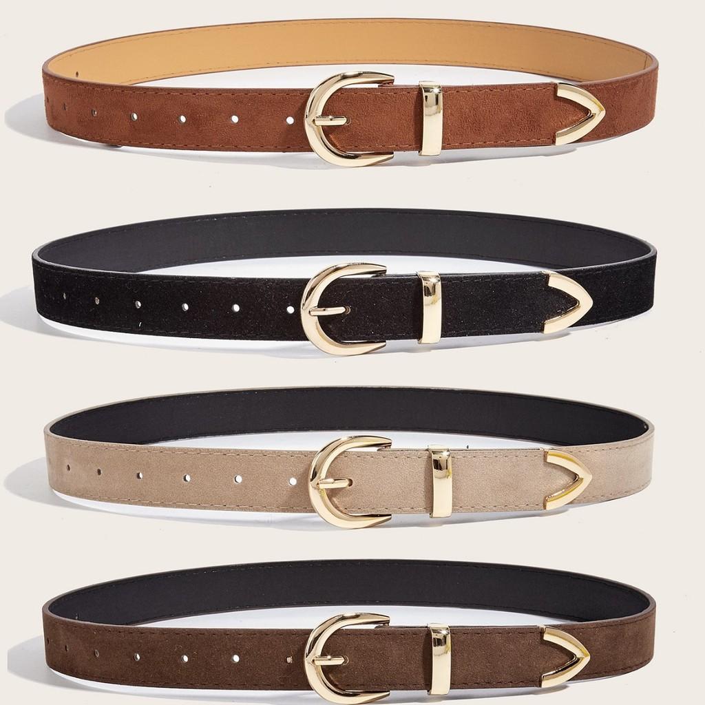 Color Solid Retro Simple Designer Pu Leather Belt Alloy Buckle Commuter Style