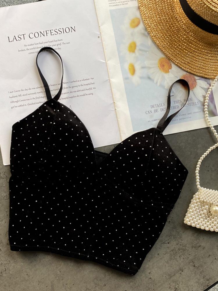 

Жіночі ретро-велюрові топи на ремінцях, літні літні топи з V-подібним вирізом без рукавів і без спини, тонка майка з шикарним принтом, сексуальні короткі майки з відкритими плечима S чорний/білий