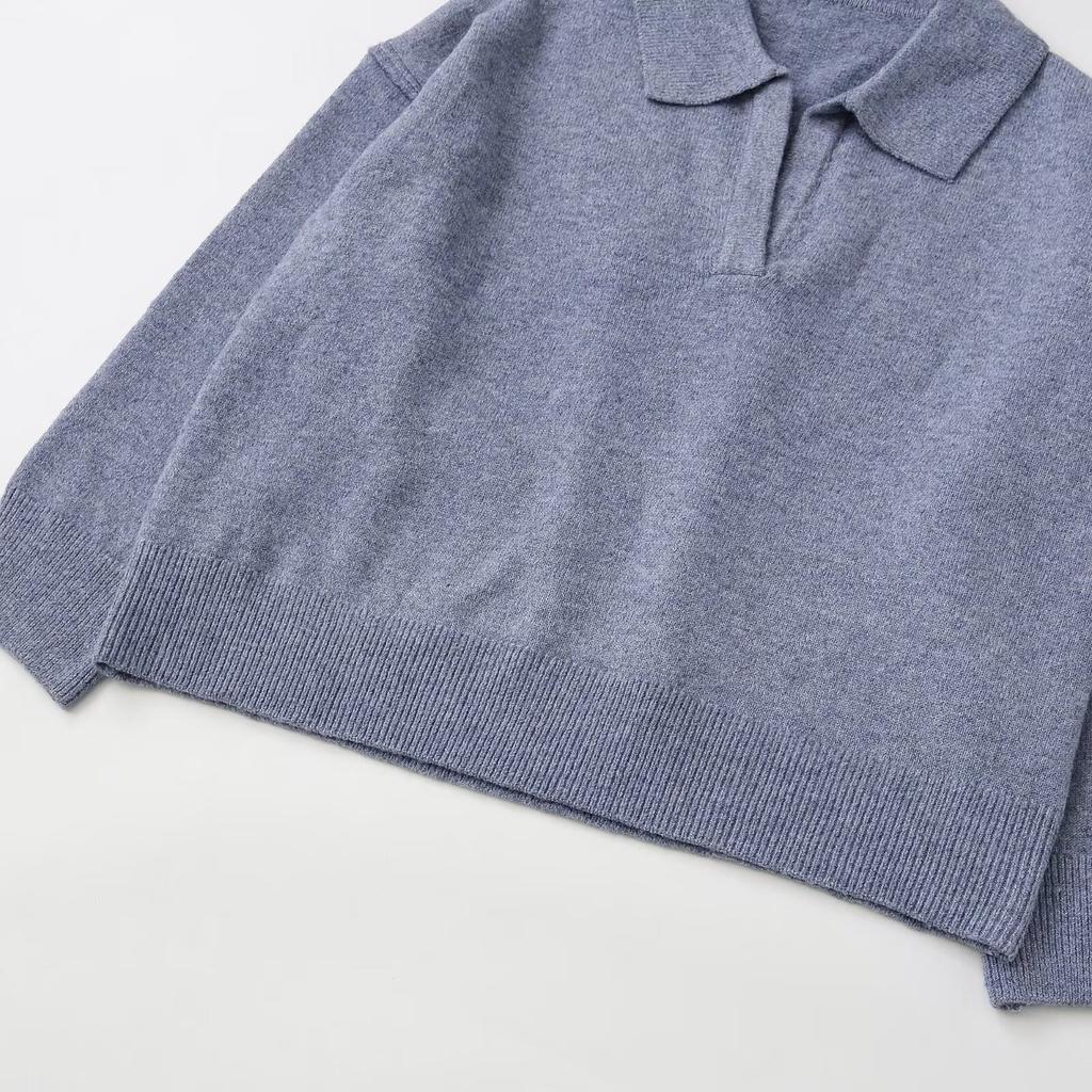 European and American style, new women's clothing, foreign-style cashmere-blended POLO shirt-type knitted sweater 1505103