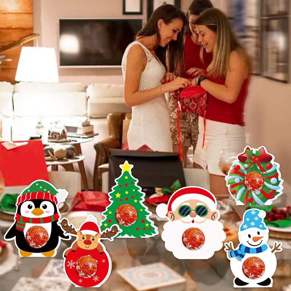12pcs Santa Claus Snowman Elk Christmas Candy Paper Card Merry Christmas Decorations  Party Favors
