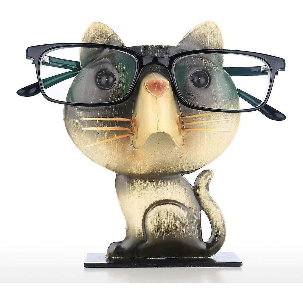 Spectacle Holder Metal Eyeglass Eyewear Rack Animal Sculpture Eyeglass Display Stand (Cat Shape)