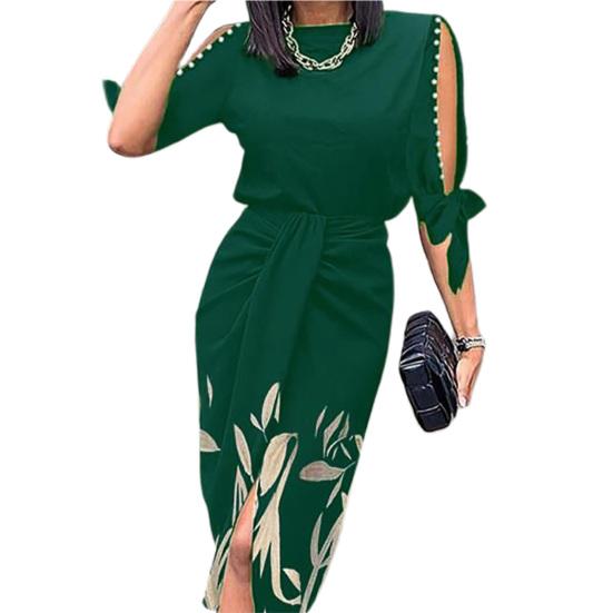 

Женское платье с круглым вырезом и высокой талией, осеннее платье с бантом для повседневной носки M зелёный