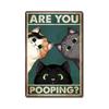 Retro Vintage "Are You Pooping" Tin Sign - Funny Black Cat Bathroom Restroom Wall Decor, Cat Lover Gift