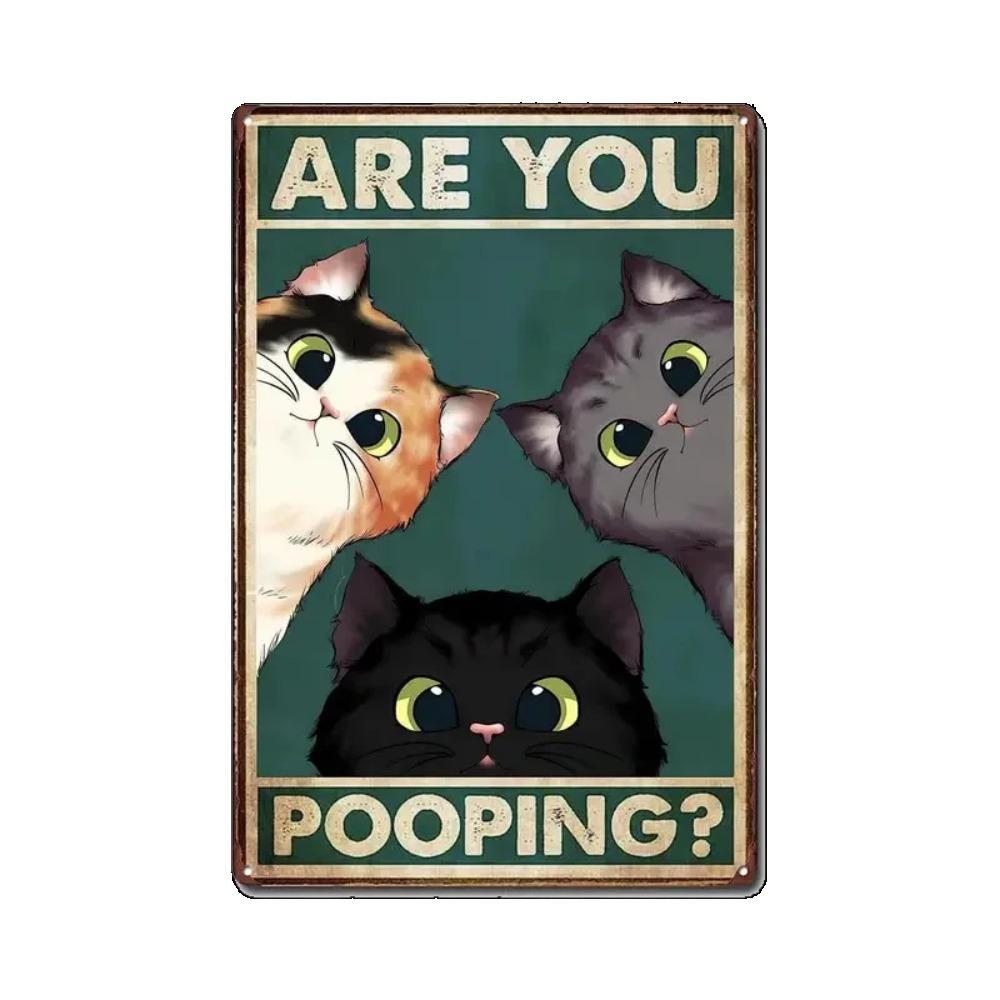 Retro Vintage "Are You Pooping" Tin Sign - Funny Black Cat Bathroom Restroom Wall Decor, Cat Lover Gift