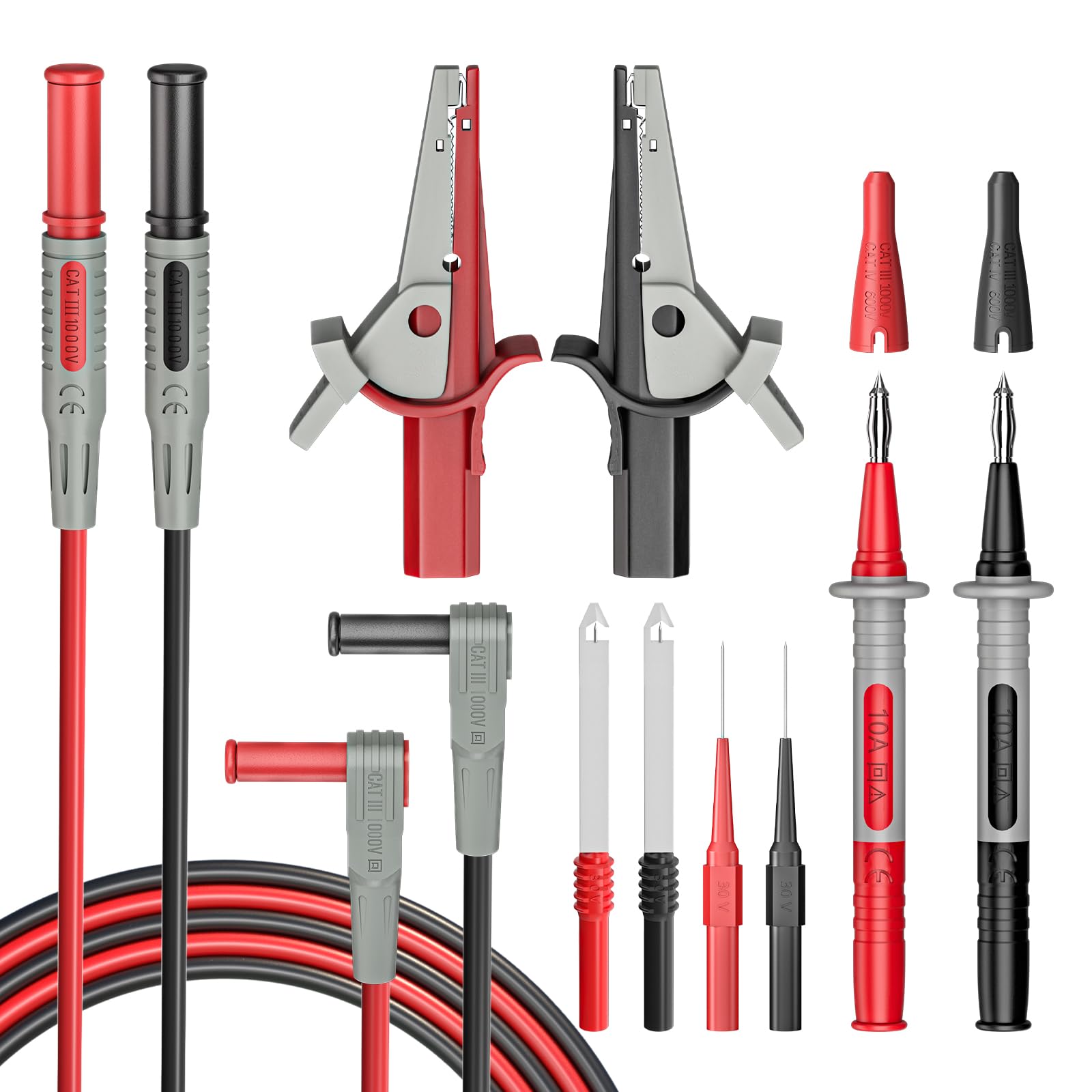 

Cleqee Multimeter Test Lead Kit 10PCS Probe Test Leads 4mm Banana Plug Alligator Clip Wire Piercing Probe Electrical Test 1000V 10A