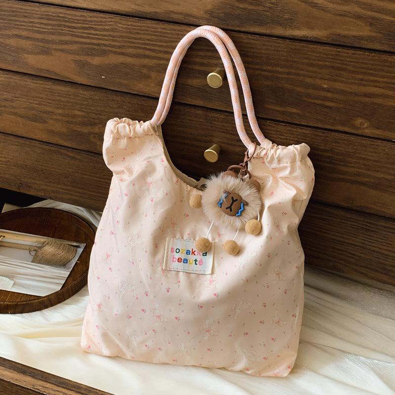 Korean Style Floral Pressed Canvas Tote Bag Large Capacity Women's Shoulder Handbag CLE