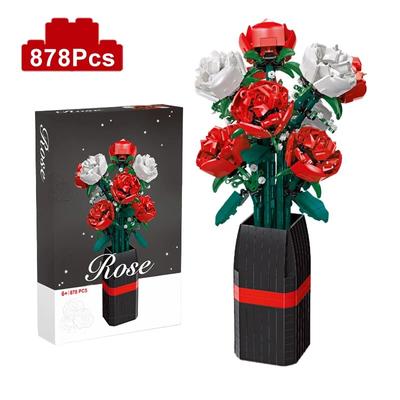 Creative Moc Červená Růže Váza Rostliny Model Stavební Bloky Romantické Klasické Květiny Kytice Hrnkové cihly Hračky Dárek ke Dni svatého Valentýna