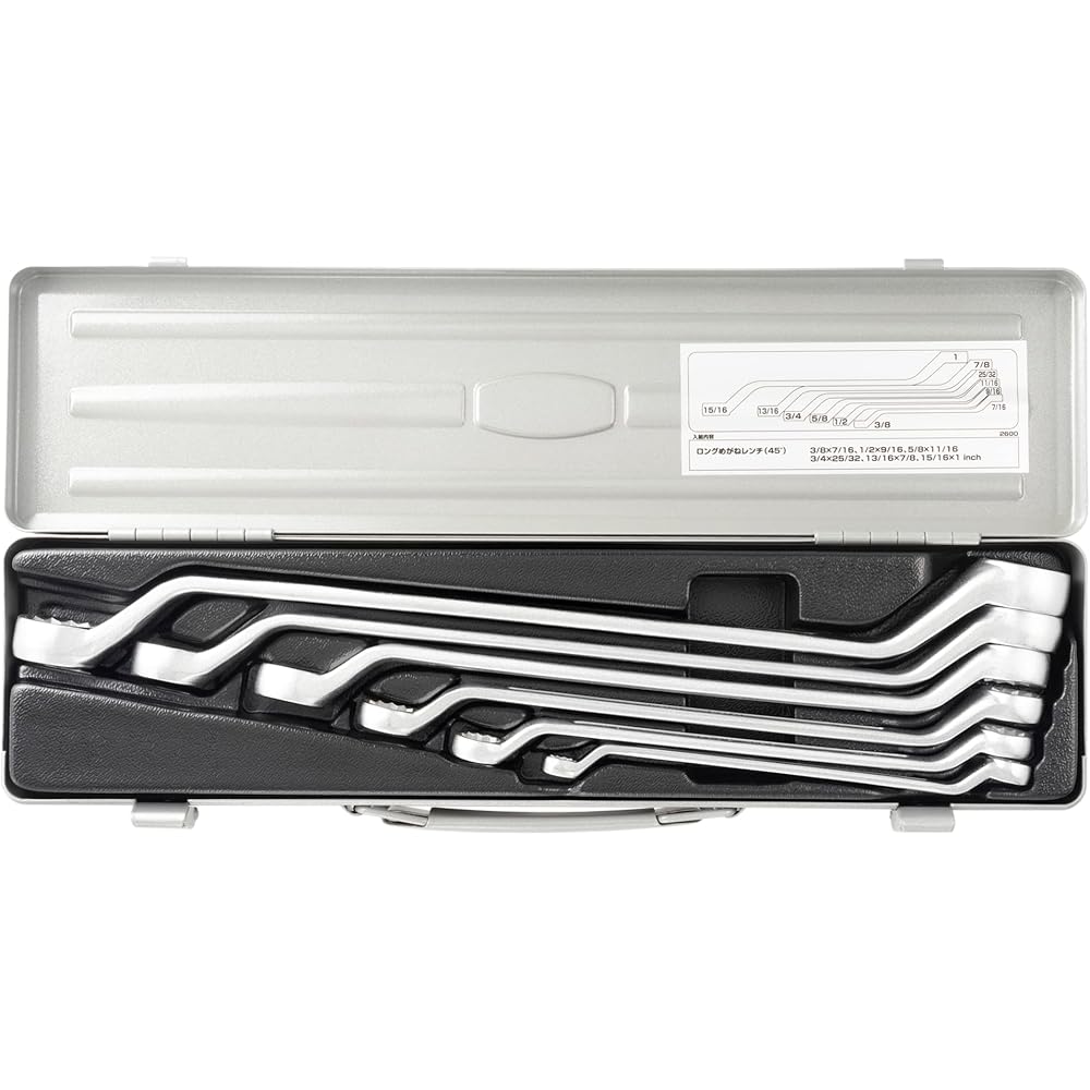 TONE Long Adjustable Wrench Set 45 Degree 2600 Silver 6 Pieces