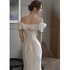 Off-the-shoulder French Light Wedding Dress, Satin Simple, 1011 New Mermaid White Slimming Welcome Tail Gauze for Outings