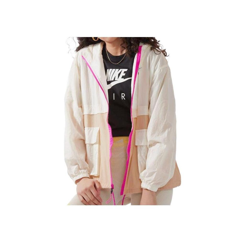 Nike Logo Hooded Zip-Up Woven Outdoor Windbreaker Jacket Women Jackets Pink CJ2295-110