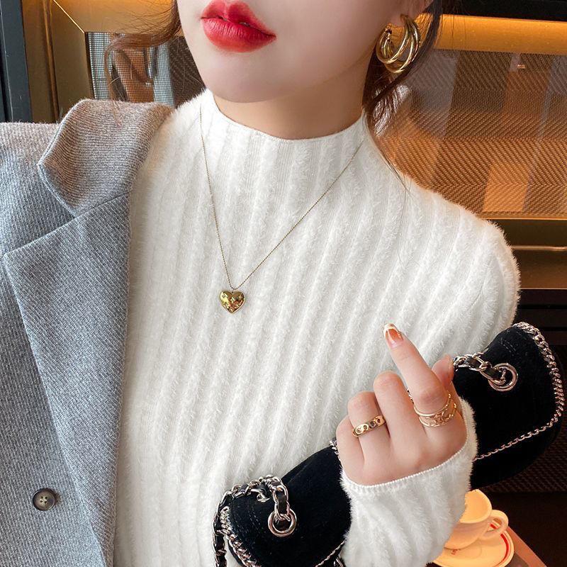 Soft Glutinous Pullover Sweater Women Autumn and Winter 2023 Knitted Half High Neck Solid Long Sleeve Sweater Pullover Female