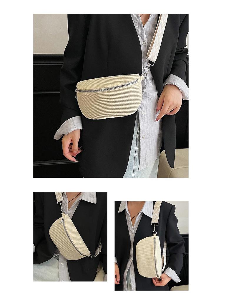 Women's 2025 Canvas Corduroy Waist Bag - Large Capacity, Trendy Street Style, Single Shoulder, Crossbody Bag.