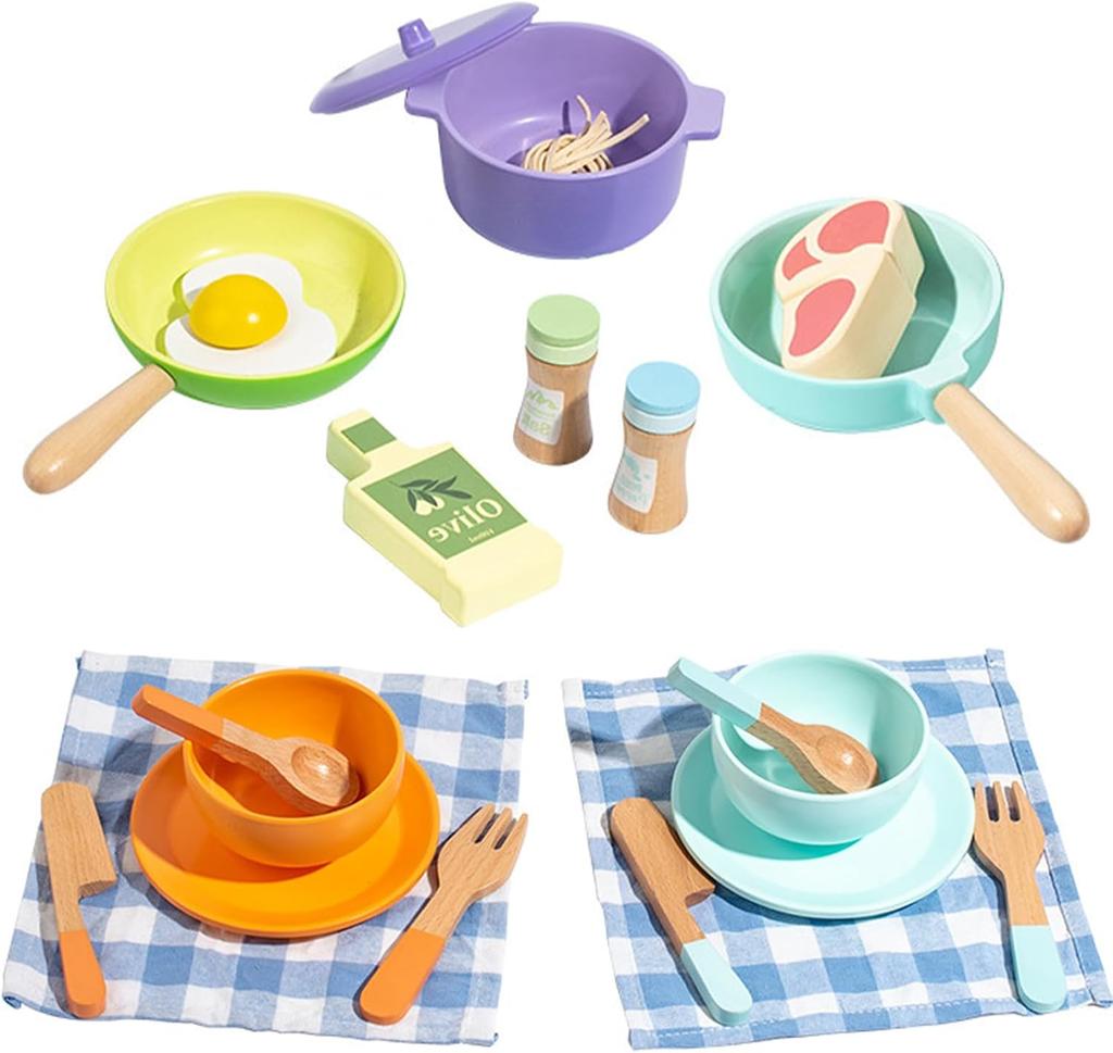 Children's Kitchen Accessories Wood, Kitchen Accessories Children, Role Play Children's Kitchen Toy Set, Wooden Toy Kitchen Gift for Boys and Girls