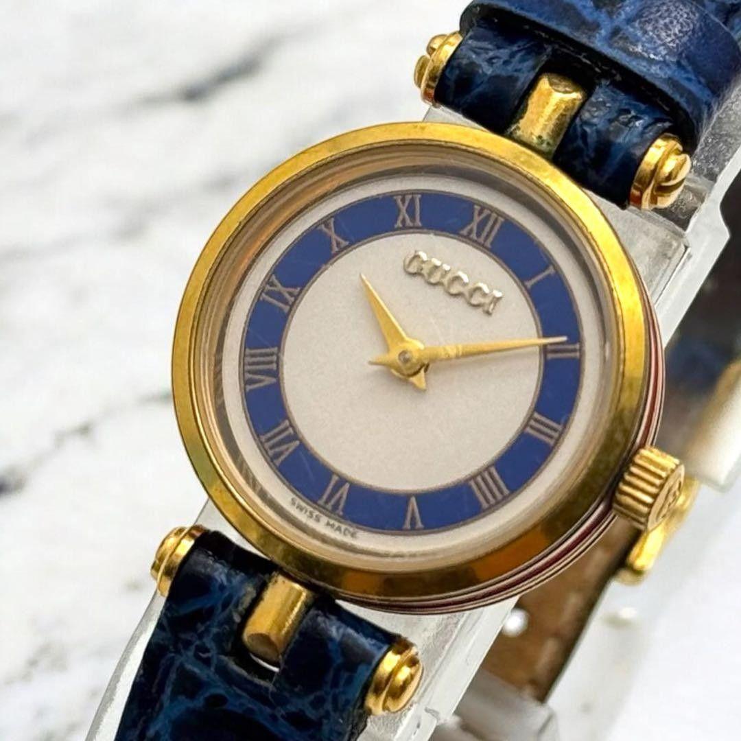 Used GUCCI Watch Quartz Sherry Line Blue Ladies New Battery Good Condition