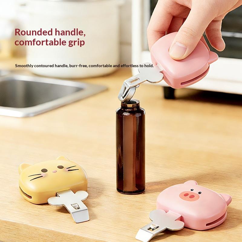 Bottle Opener Magnetic Fridge Sticker Pig Cat Shape Snack Sealing Clip Three In One Portable Magnetic Oral Liquid Bottle Opener