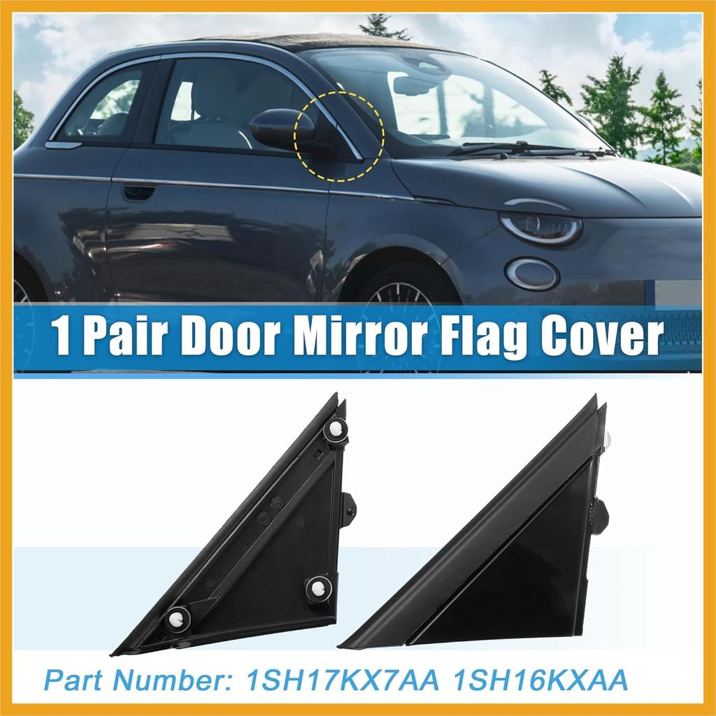 1 Pair Car Gloss Black Door Mirror Flag Cover for Fiat 500 2012-2019 Trim 1SH17KX7AA 1SH16KXAA Left Driver Right Passenger Side Door Rearview Mirror