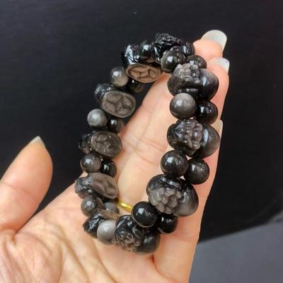 Natural Obsidian Silver Yaoshi Pixiu Hand Bracelet Obsidian Gold Eye Bracelet Men'S And Women'S Tiger Eye Pixiu Hand