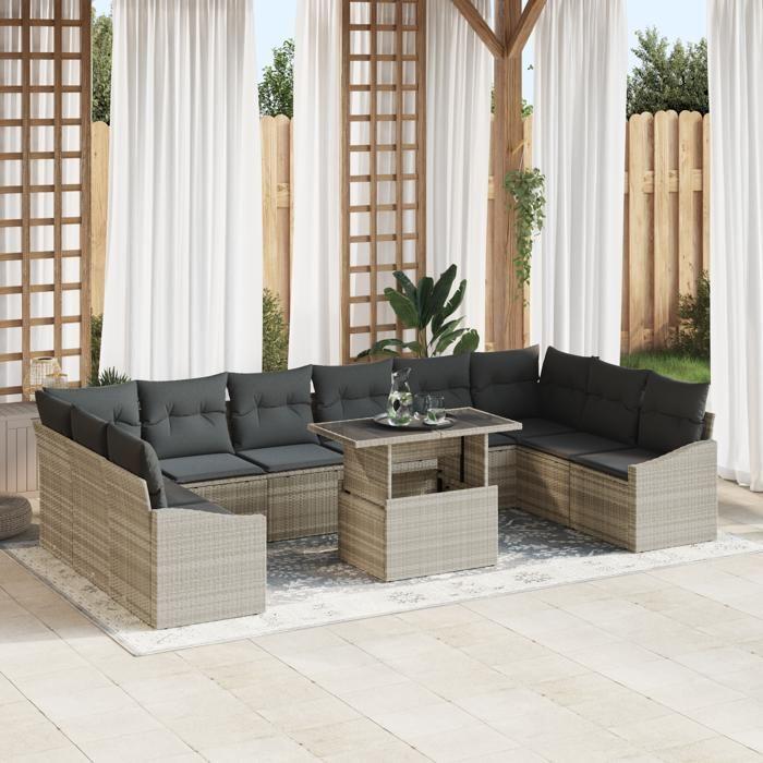 VidaXL Ensemble de canapés de jardin 11 pièces avec coussins en poly rattan gris clair 3349078