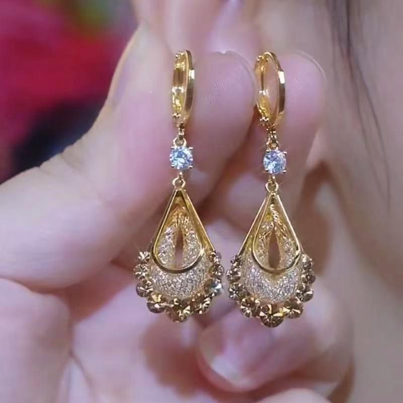 

Новая Мода Уникальный Кристальный Сетчатый Кулон Золотого Цвета Серьги для Женщин Элегантный Изысканный Темперамент Дамские Свадебные Украшения для Вечеринки