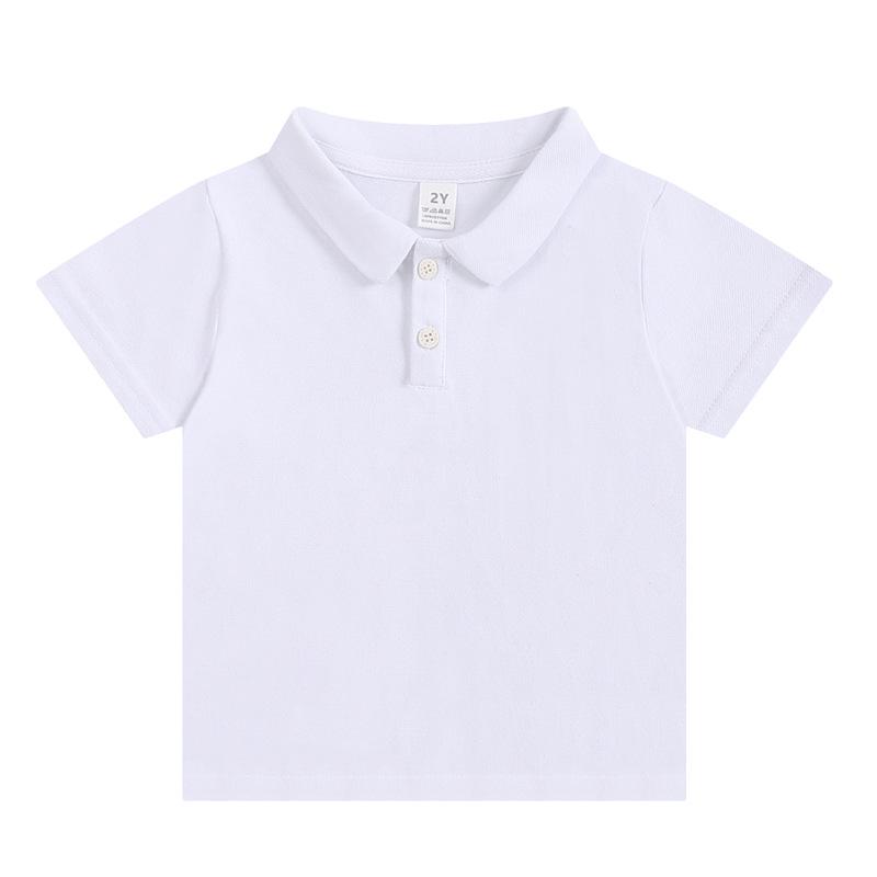 2025 Kids' Elastic Cotton Polo T-Shirts: Summer Short-Sleeve Solid Colors for Boys & Girls, Small & Medium Sizes.