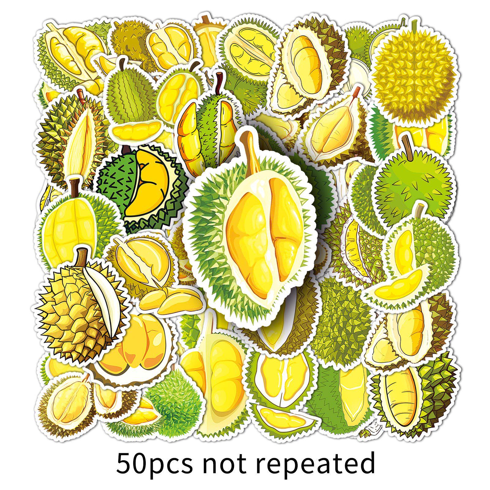 

50-Piece Cartoon Durian Fruit Stickers Set - Waterproof, Decorative for Phone Cases, Notebooks, Journals