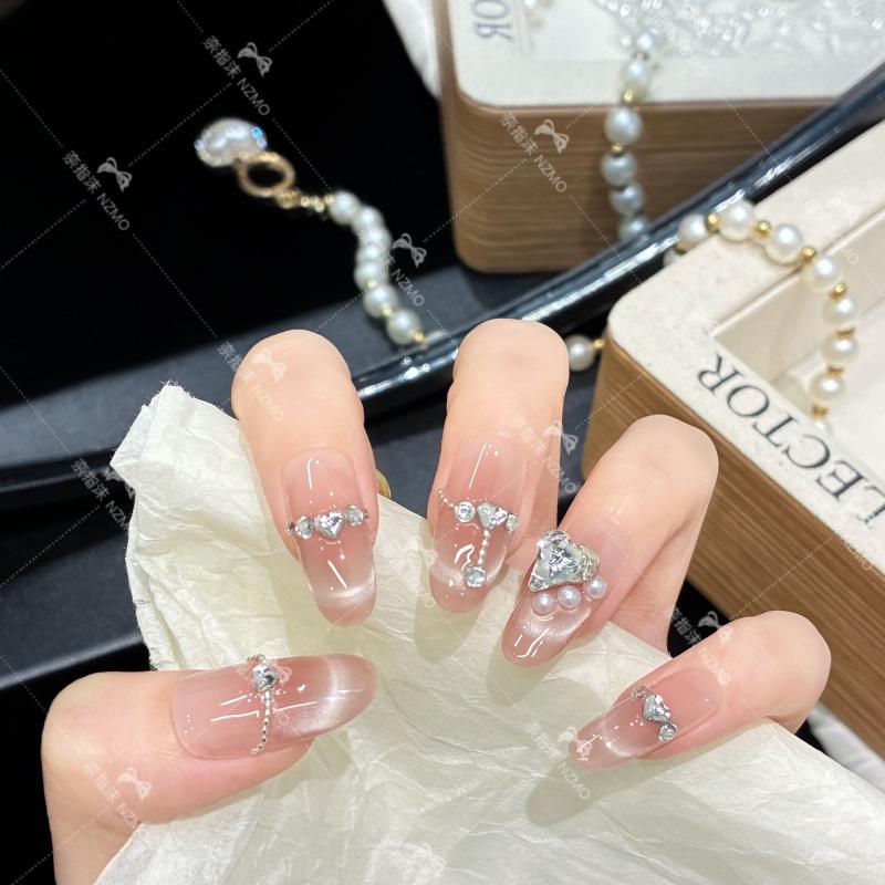 Nude Versatile Rhinestone Fingertip Smile Handmade Wearable Nails