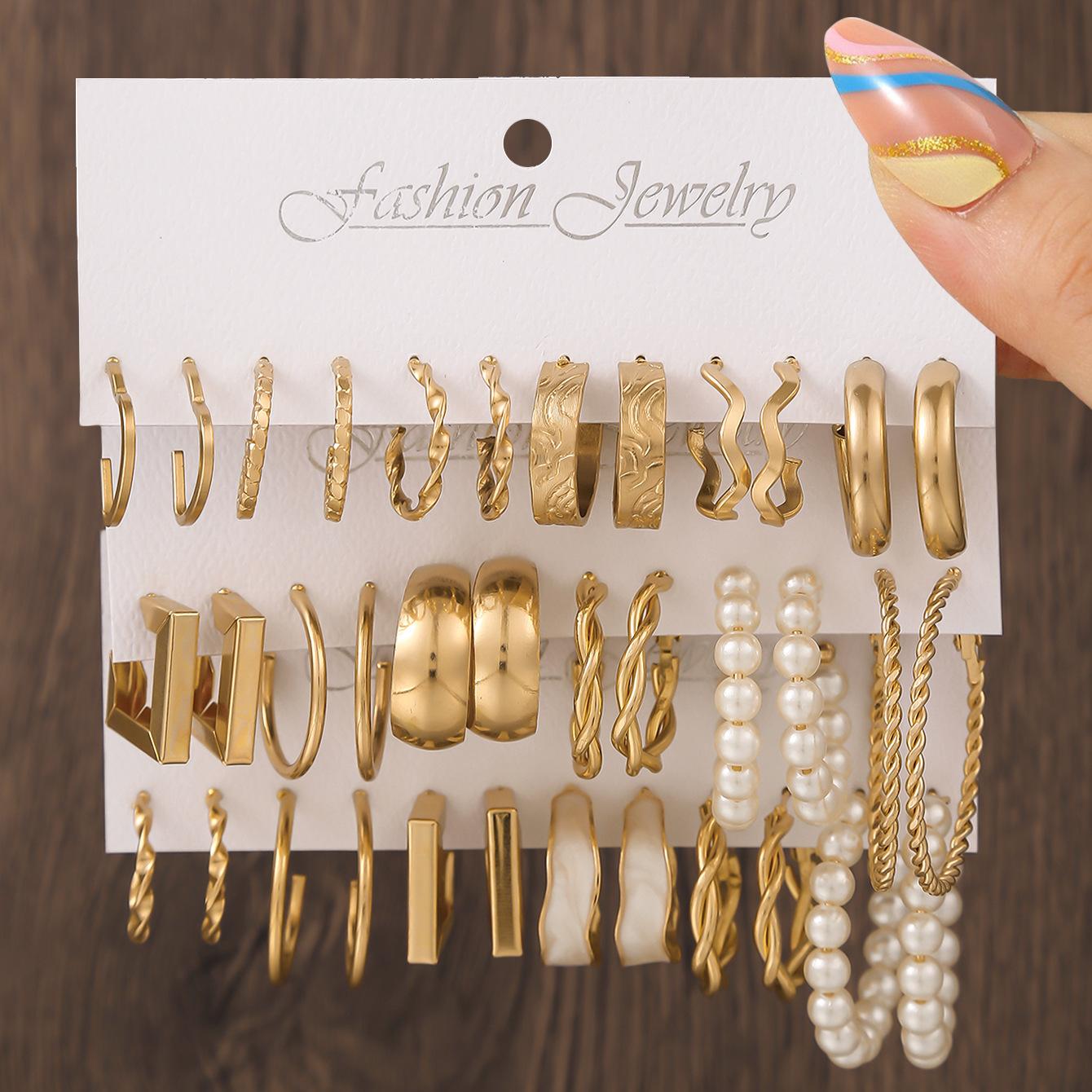 Hot Selling Geometric Square Hepburn Earrings Set Elegant Earrings Inlaid with Imitation Pearl Earrings