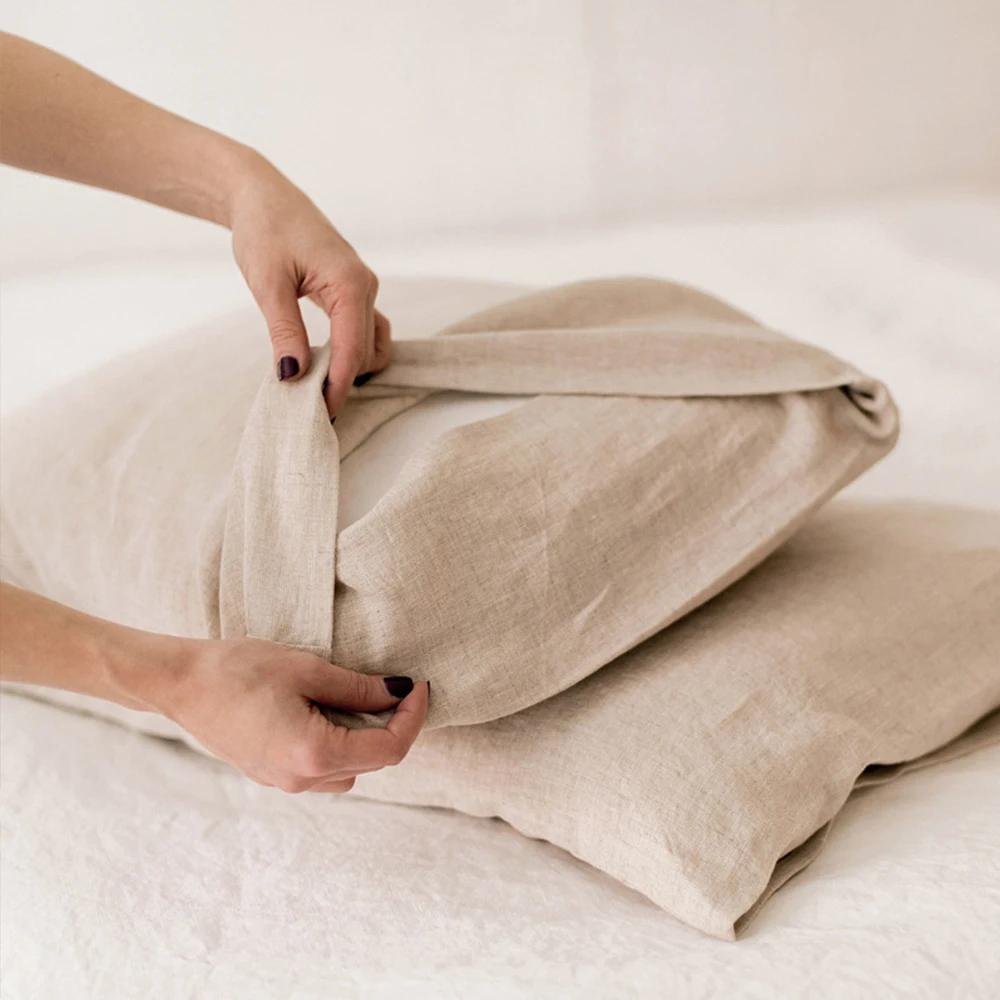 Ensemble de 2 Taies d'oreiller Douces Respirantes 100% Lin Housse de Coussin Décoratif Carré Différentes Tailles pour Lit Canapé Sofa Enveloppe