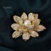 Elegant Flower Shape Brooch Shining Rhinestones Inlaid Faux Pearl Pin Suit Lapel Shawl Badge Coat Accessories